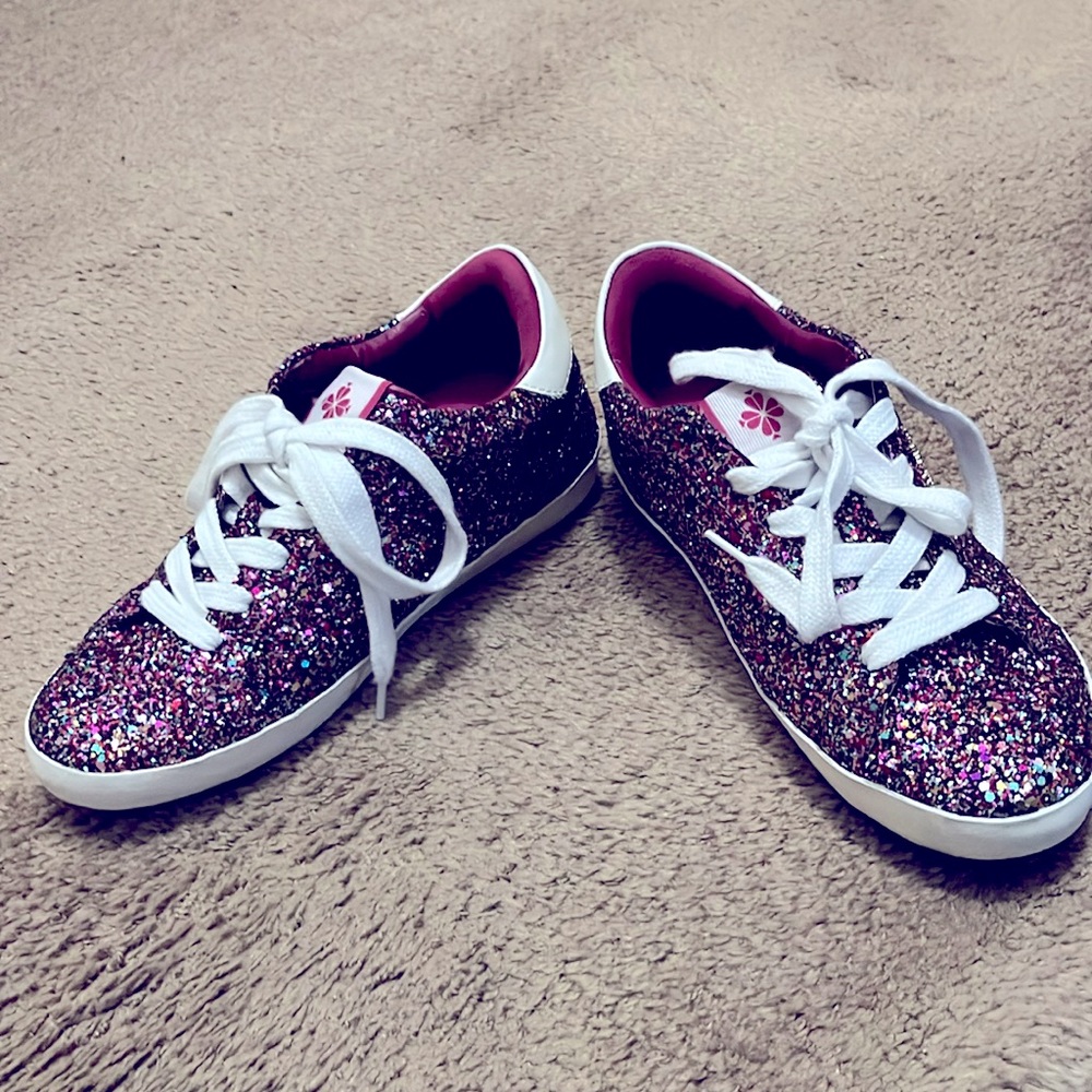 Kate Spade New York Ace Pink Glitter Sneakers Shoe Sz 7.5 B Lace Up Barbie